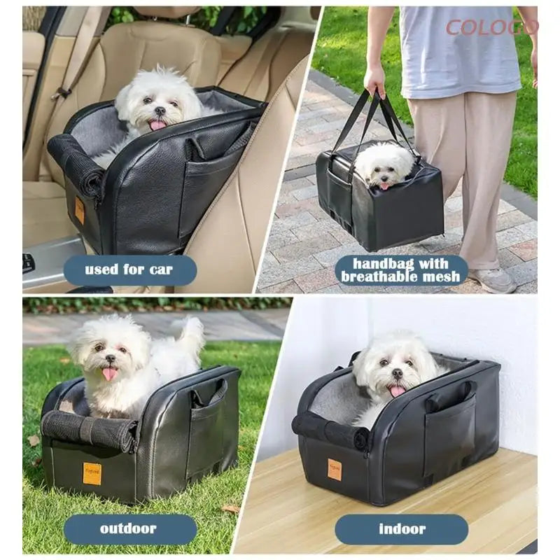 Premium Dog Car Seat Booster for Small Dogs with Removable Cushion and Safety Hook, Installs on Armrest Console, Breathable Design