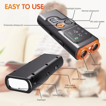 Cijikos Ultrasonic Dog Bark Deterrent - Rechargeable Anti-Bark Device with HD Display and LED Flashlight
