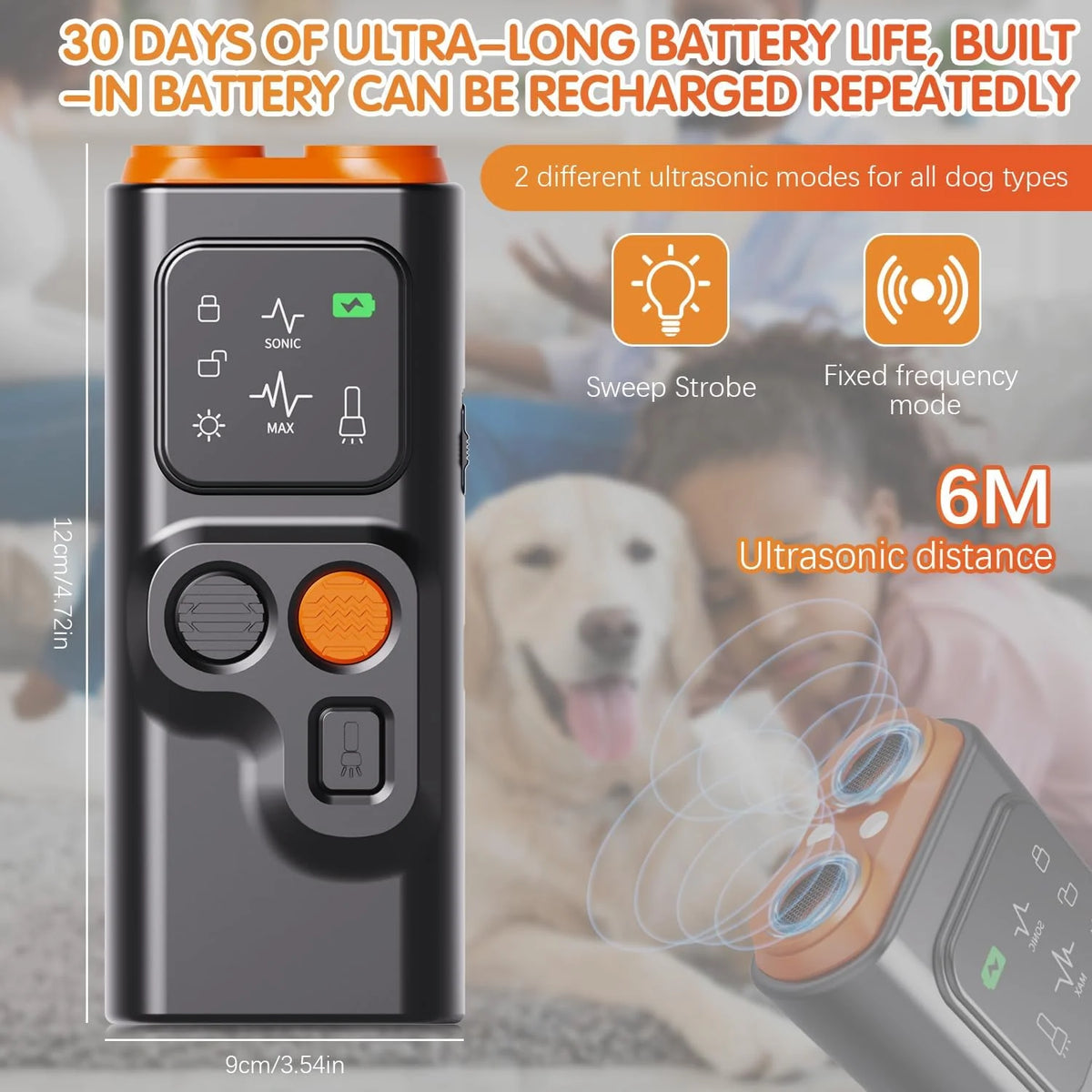 Cijikos Ultrasonic Dog Bark Deterrent - Rechargeable Anti-Bark Device with HD Display and LED Flashlight