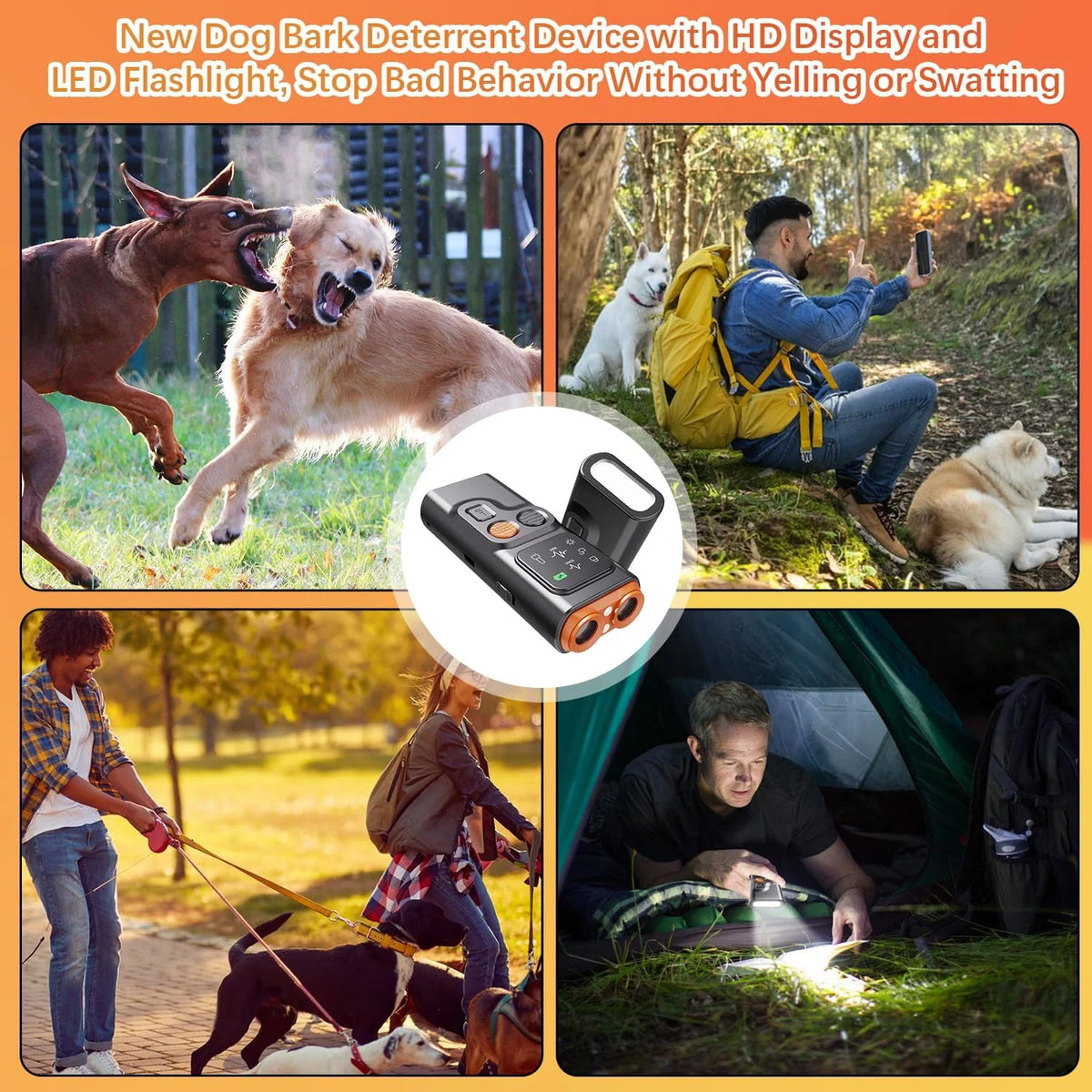 Cijikos Ultrasonic Dog Bark Deterrent - Rechargeable Anti-Bark Device with HD Display and LED Flashlight