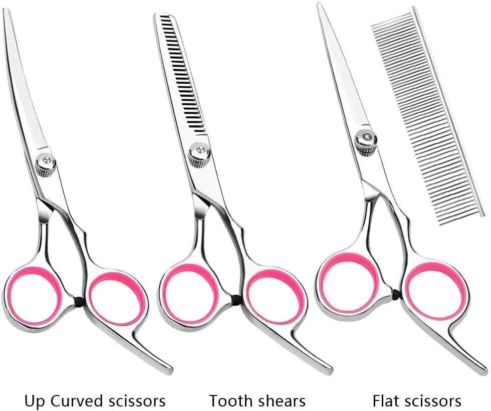 Professional Stainless Steel Pet Dog Grooming Scissors Set - Straight, Curved, and Thinning Shears