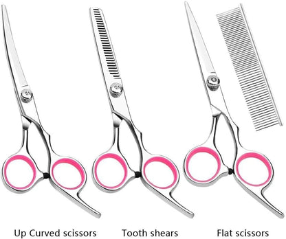 Professional Stainless Steel Pet Dog Grooming Scissors Set - Straight, Curved, and Thinning Shears