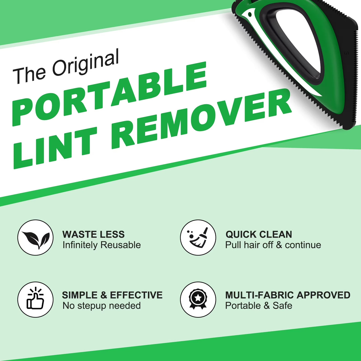 Reusable Pet Hair Remover Brush for Furniture, Car, and Carpets - Green