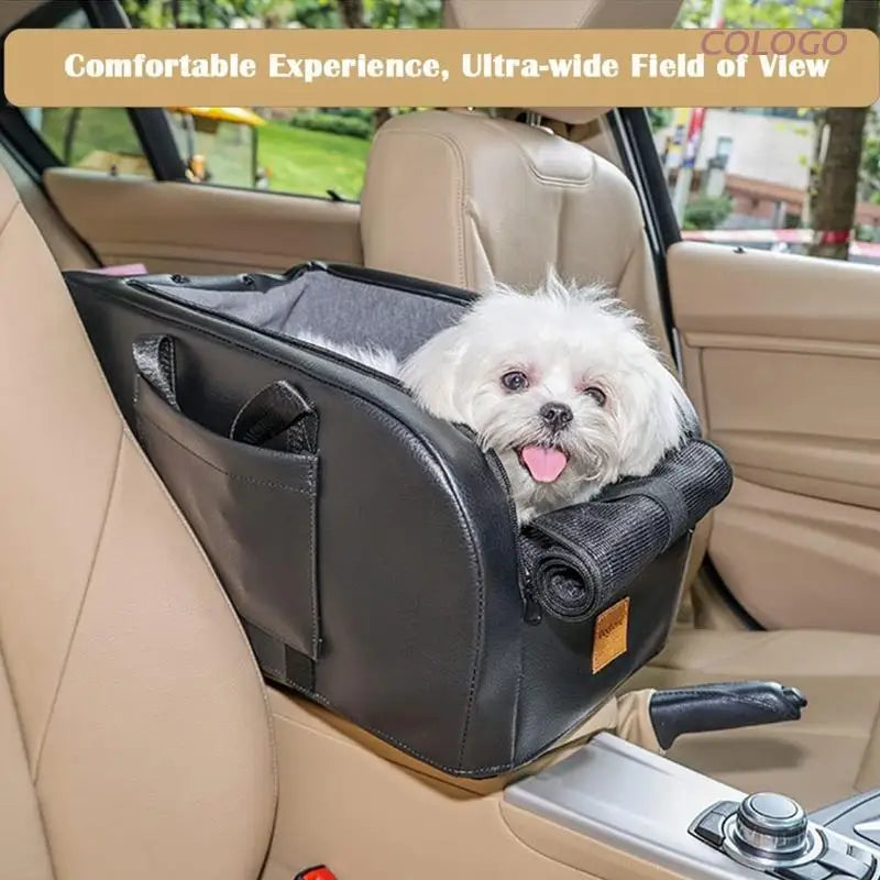 Premium Dog Car Seat Booster for Small Dogs with Removable Cushion and Safety Hook, Installs on Armrest Console, Breathable Design