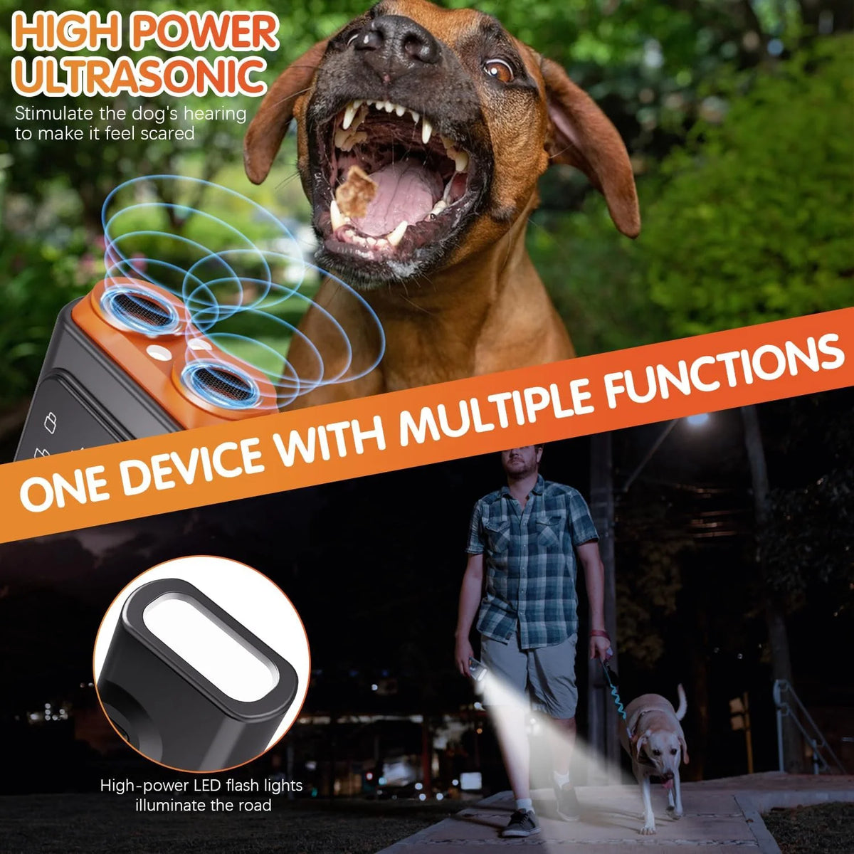 Cijikos Ultrasonic Dog Bark Deterrent - Rechargeable Anti-Bark Device with HD Display and LED Flashlight