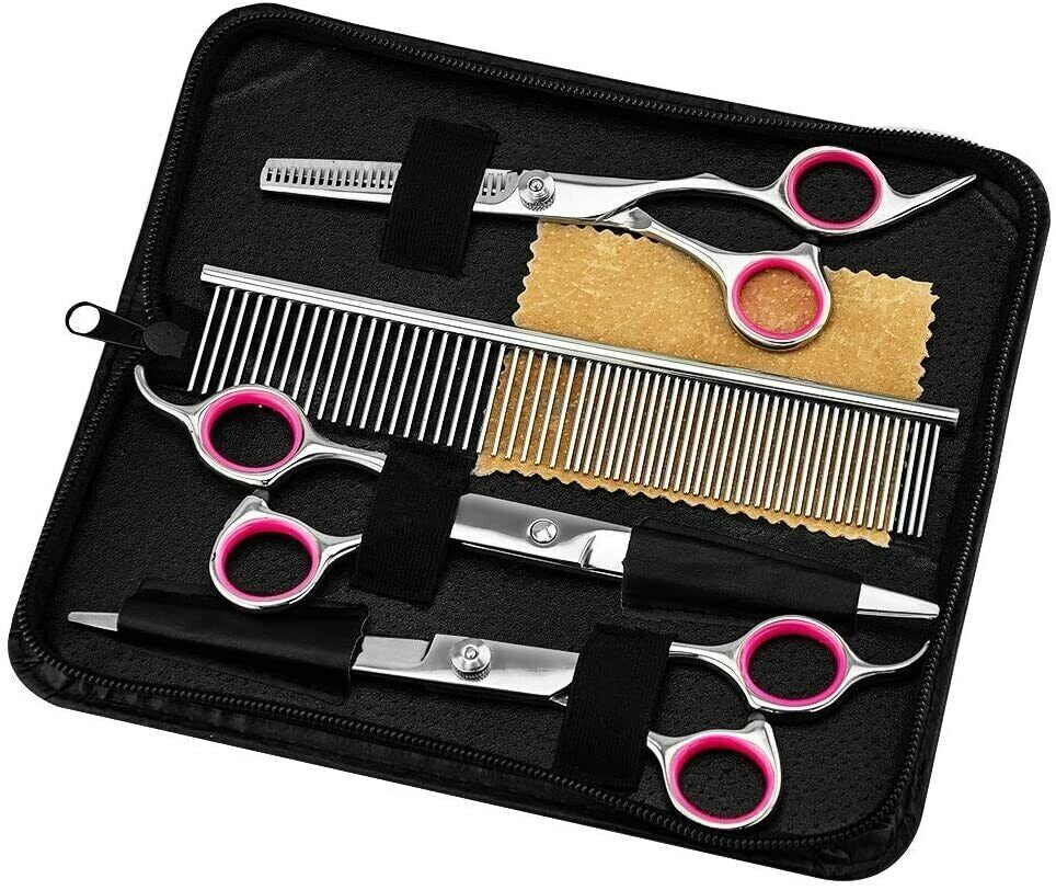 Professional Stainless Steel Pet Dog Grooming Scissors Set - Straight, Curved, and Thinning Shears