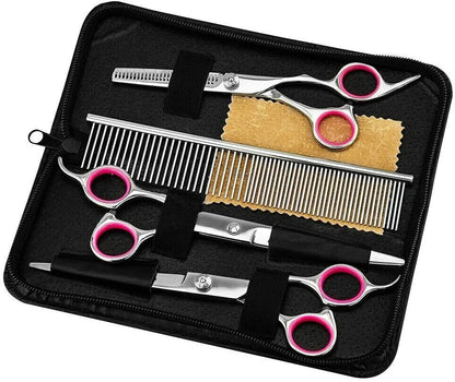 Professional Stainless Steel Pet Dog Grooming Scissors Set - Straight, Curved, and Thinning Shears