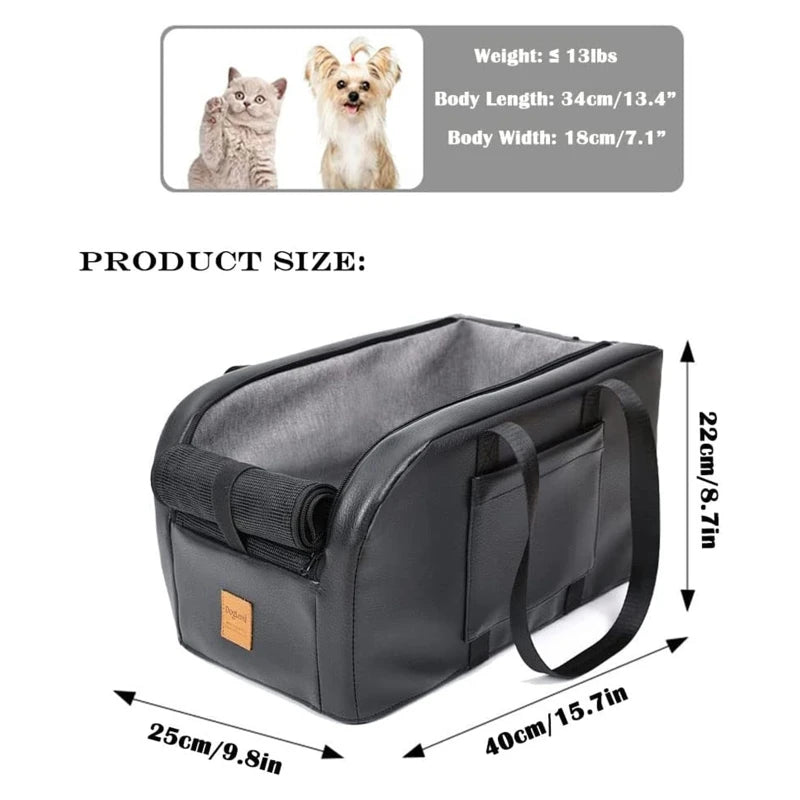 Premium Dog Car Seat Booster for Small Dogs with Removable Cushion and Safety Hook, Installs on Armrest Console, Breathable Design