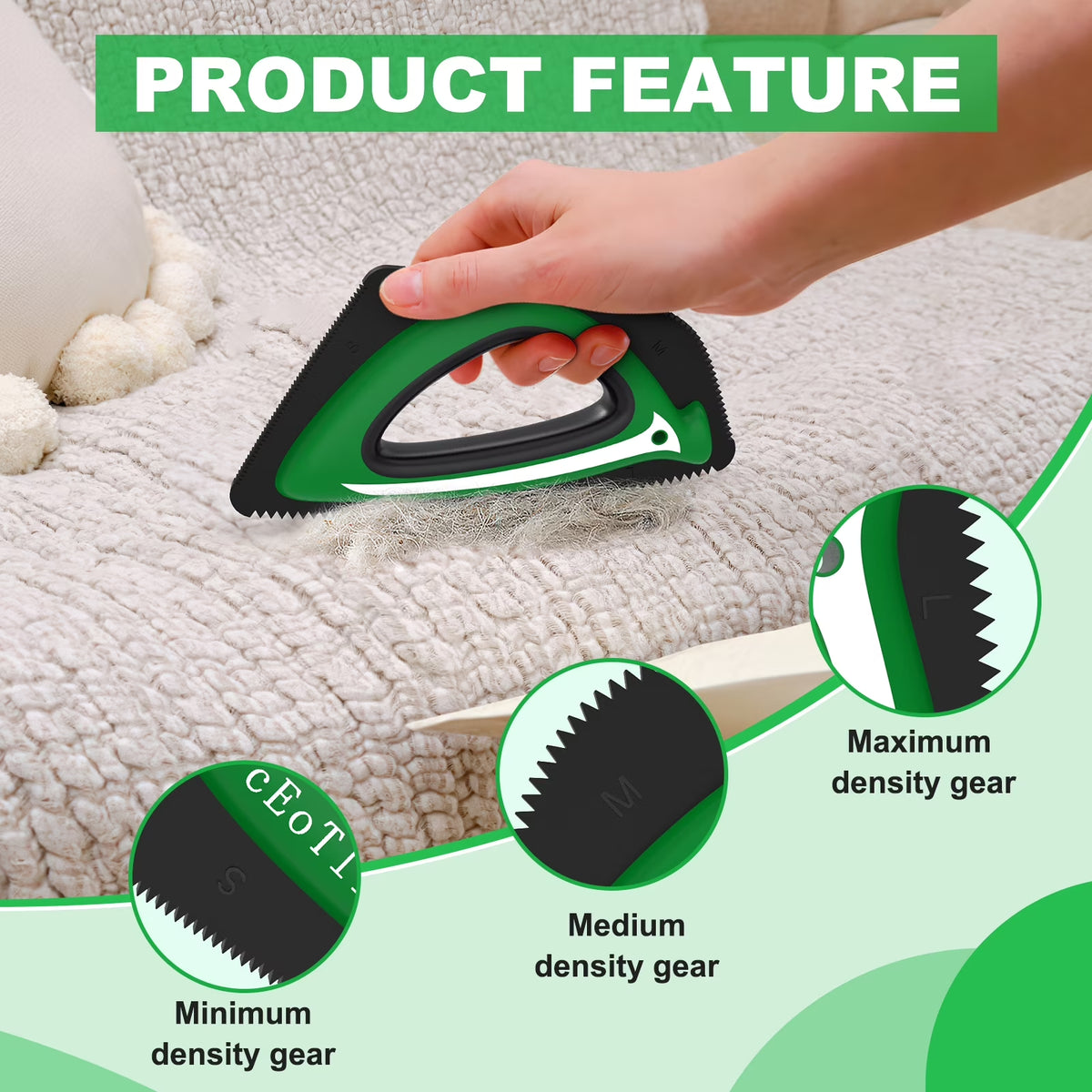 Reusable Pet Hair Remover Brush for Furniture, Car, and Carpets - Green