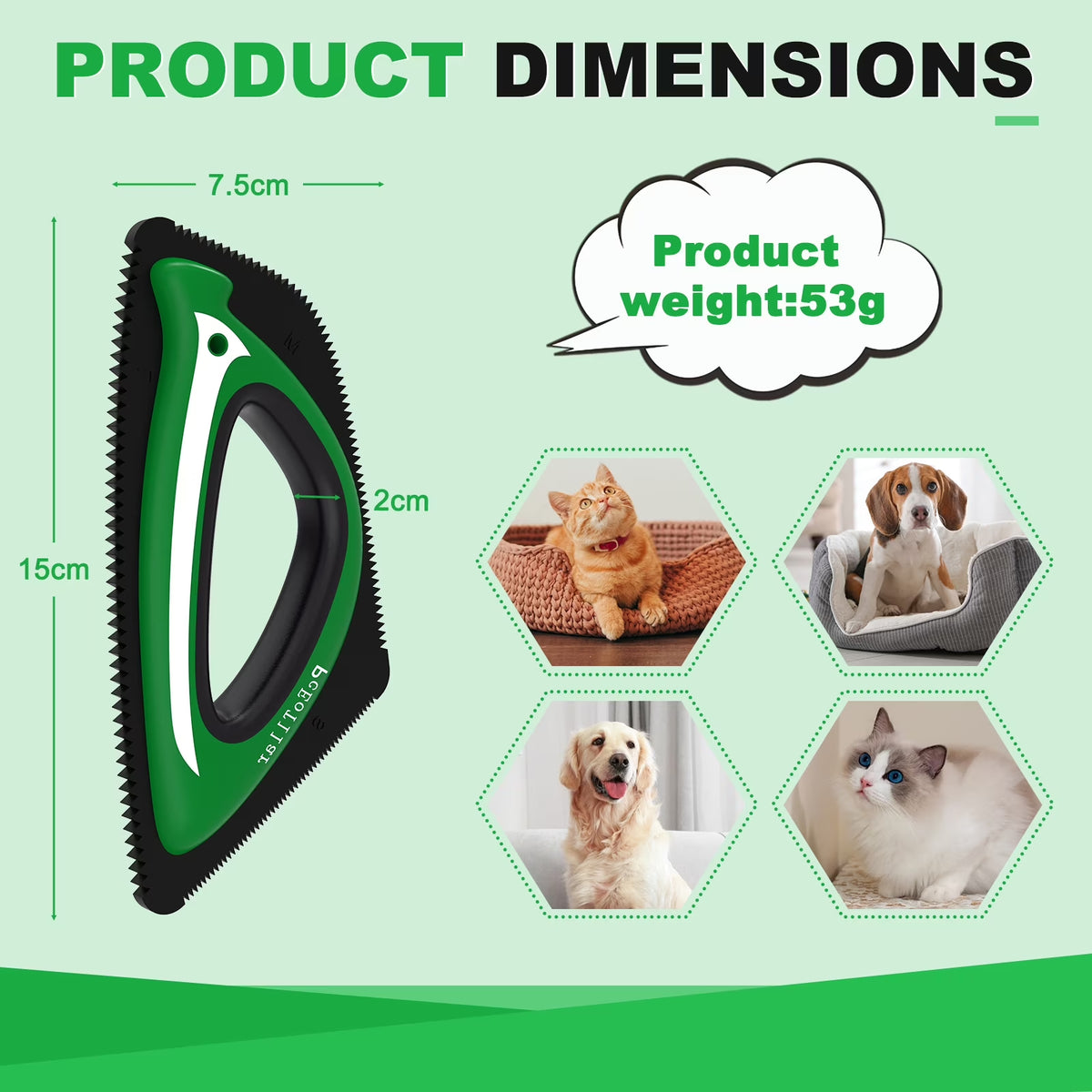 Reusable Pet Hair Remover Brush for Furniture, Car, and Carpets - Green