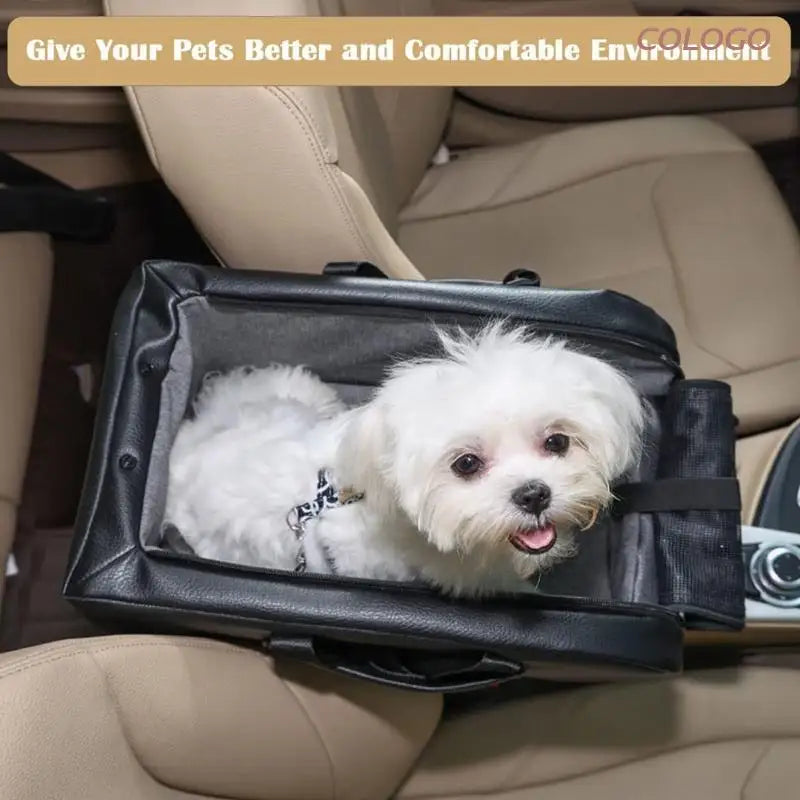 Premium Dog Car Seat Booster for Small Dogs with Removable Cushion and Safety Hook, Installs on Armrest Console, Breathable Design